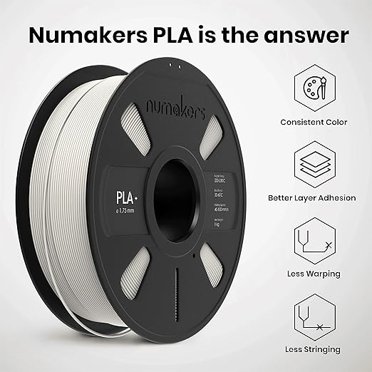 Numakers PLA+ 3D Printer Filament 1.75mm – White High Strength Tough PLA+ Printing Material
