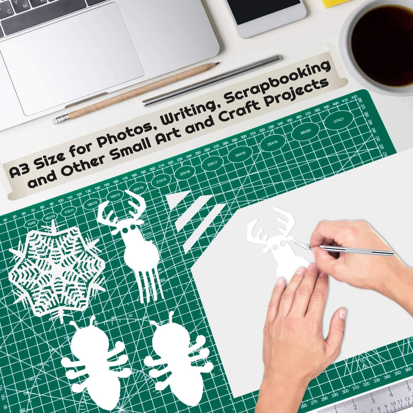 A3 Self-Healing Rubber Cutting Mat – 5-Layer Double-Sided Durable Non-Slip Green PVC Board