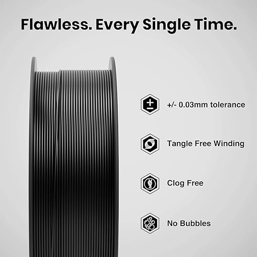 Numakers PLA+ 3D Printer Filament 1.75mm – Pitch Black High Strength Tough Printing Material