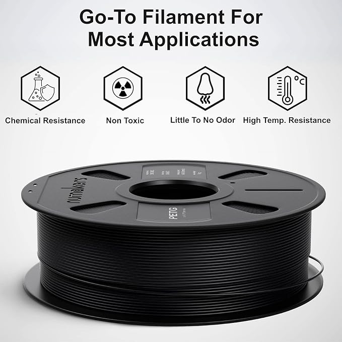 Numakers PETG 3D Printer Filament 1.75mm – Pitch Black High Strength Durable Printing Material