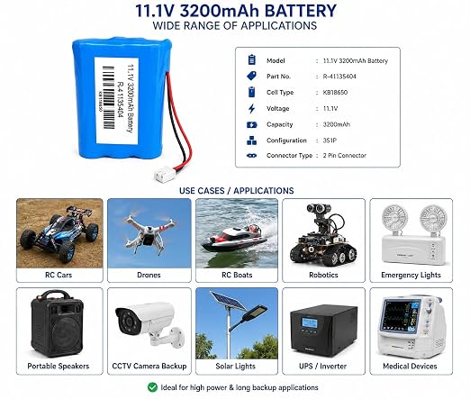 3s1p 3-cell li-ion Battery Pack for FPV Drones, UAV & DIY Electronics