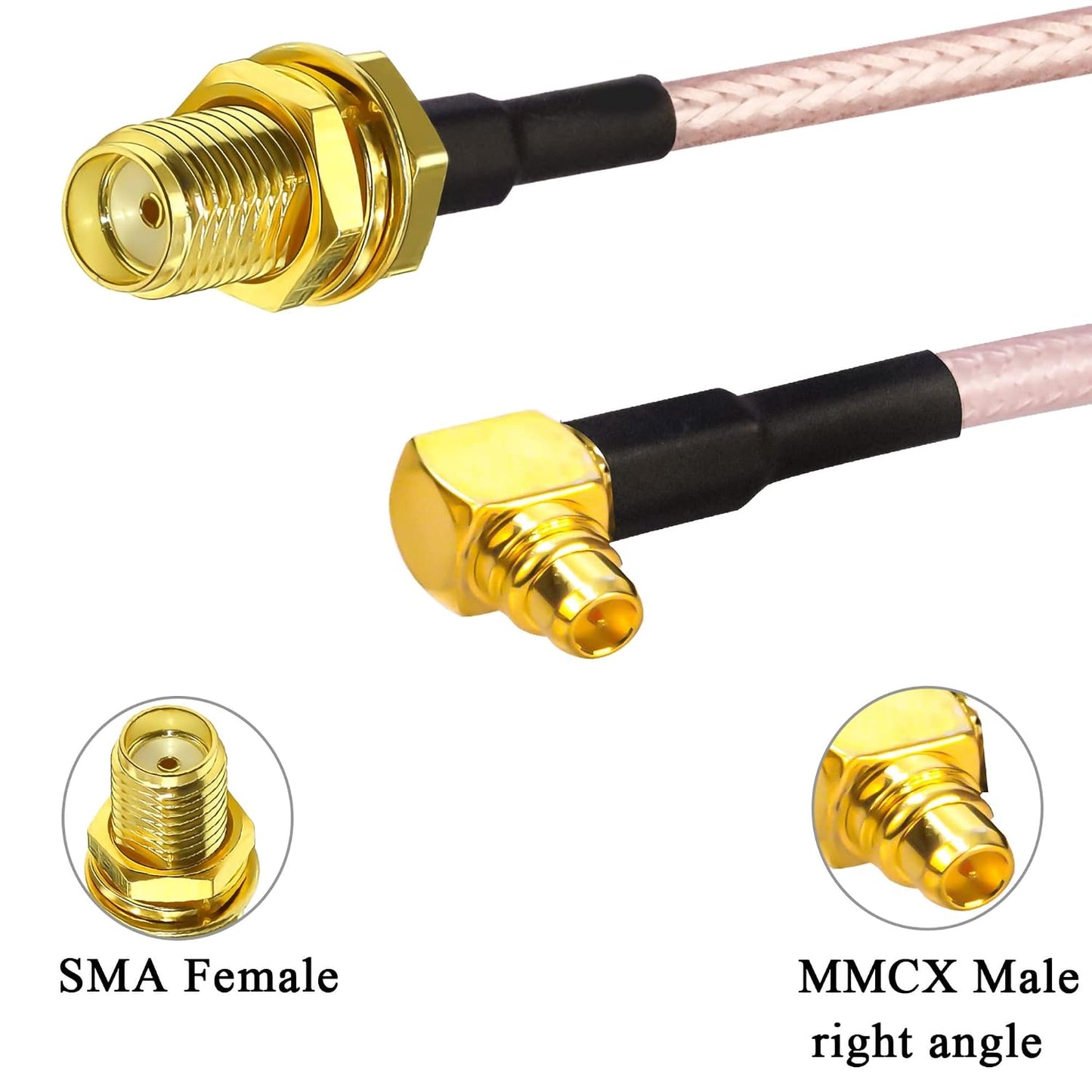 RG316 SMA Female to MMCX Male Right Angle Jumper Cable (6 Inch)