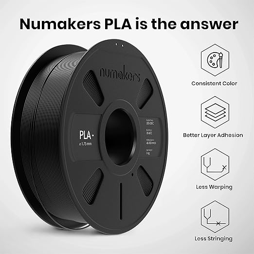 Numakers PLA+ 3D Printer Filament 1.75mm – Pitch Black High Strength Tough Printing Material