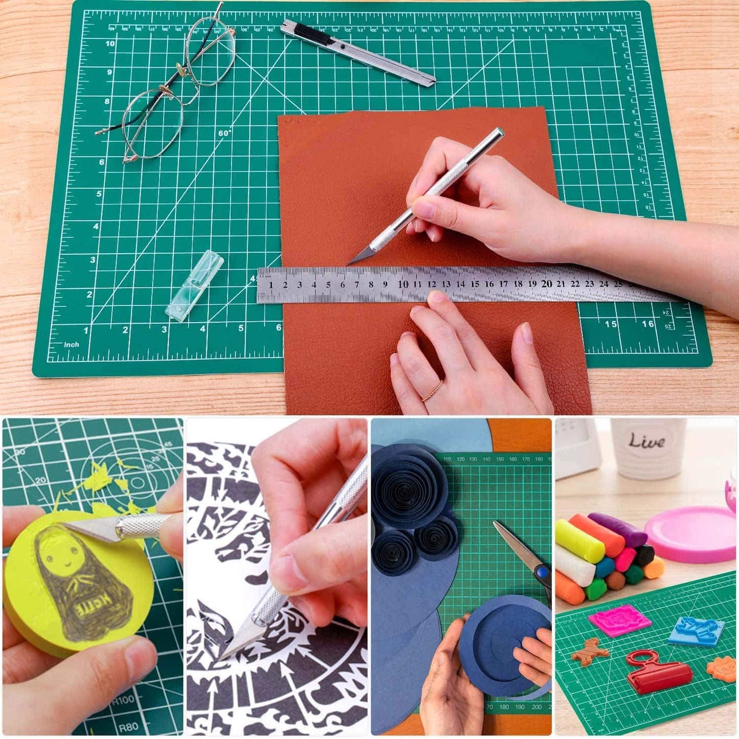 A3 Self-Healing Rubber Cutting Mat – 5-Layer Double-Sided Durable Non-Slip Green PVC Board