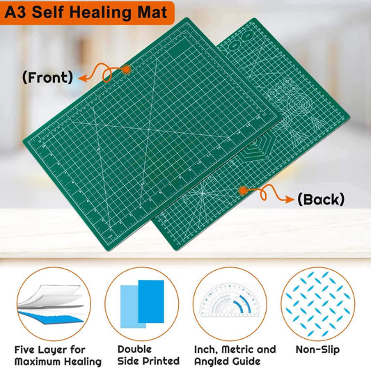 A3 Self-Healing Rubber Cutting Mat – 5-Layer Double-Sided Durable Non-Slip Green PVC Board