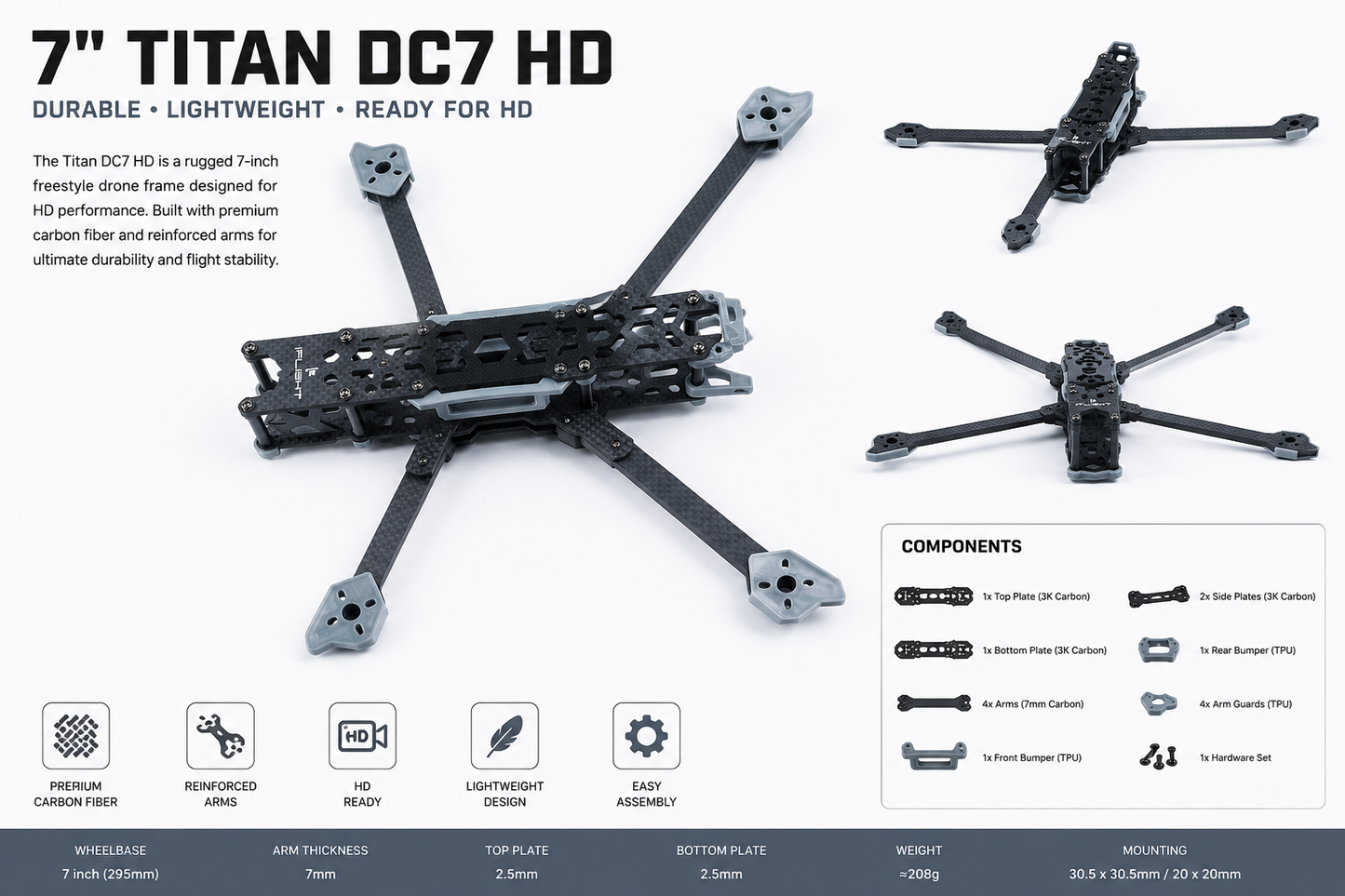7 Inch Titan DC7 HD Frame – High Performance FPV Drone Frame for Long Range Flying