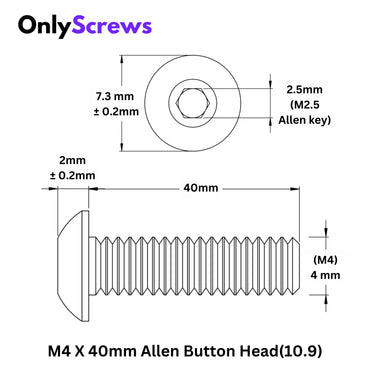 M4 x 10mm Button Head Screw – High Strength Alloy Steel Fastener for Drone, Electronics & Machinery