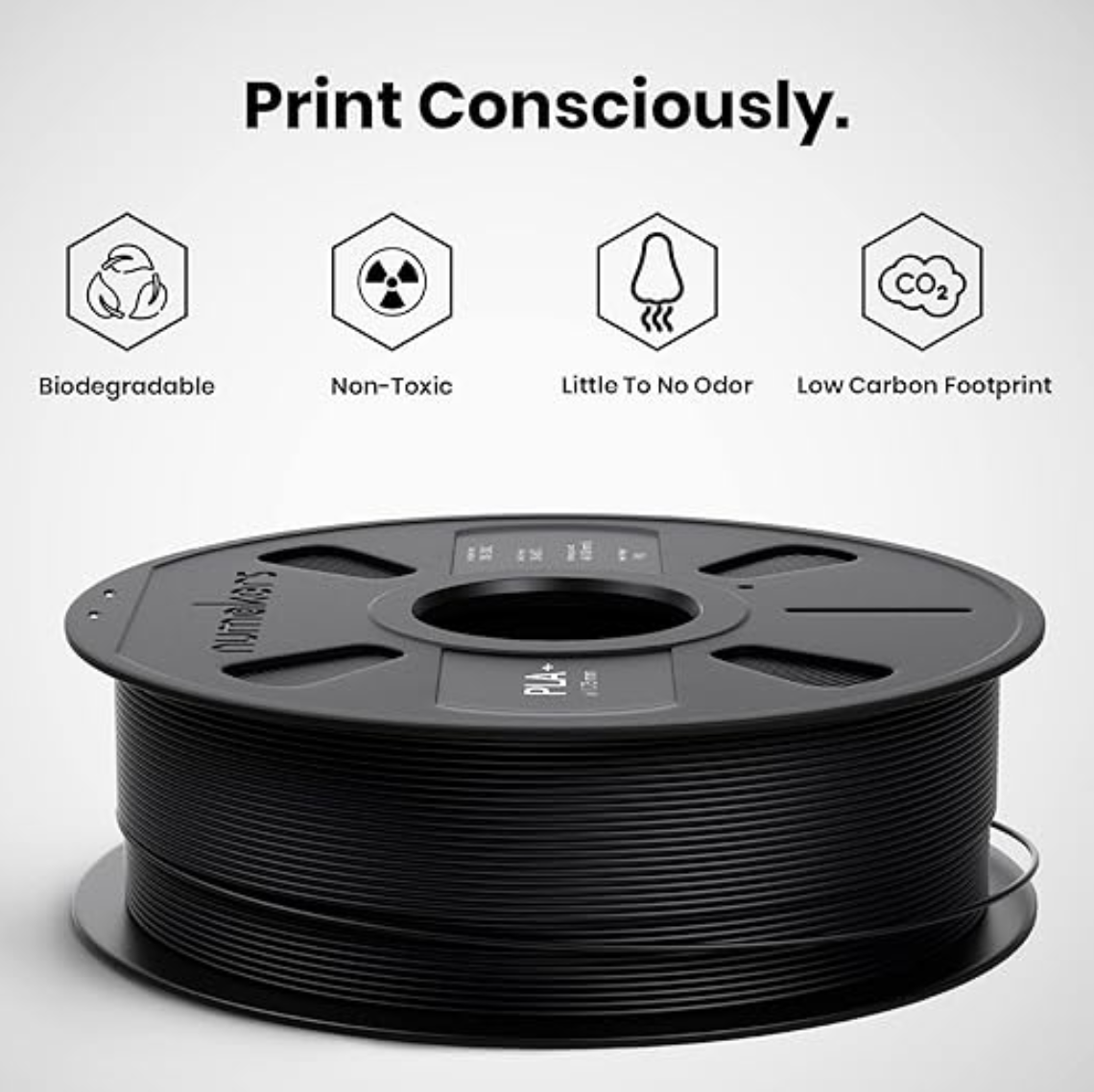 High Strength Pitch Black Numakers PLA+ 3D Printer Filament 1.75mm 1-Packet